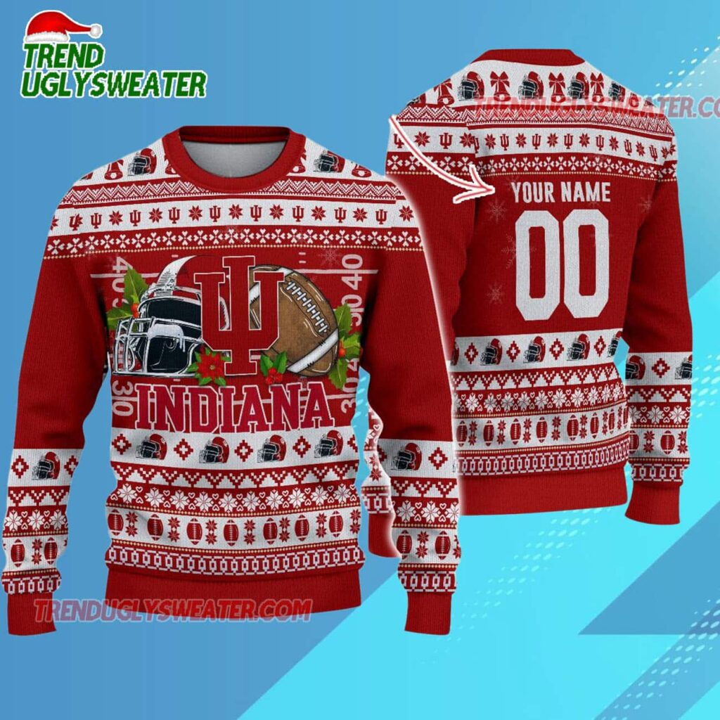 Ncaa Indiana Hoosiers Logo Team Football Custom Christmas Ugly Sweater 1