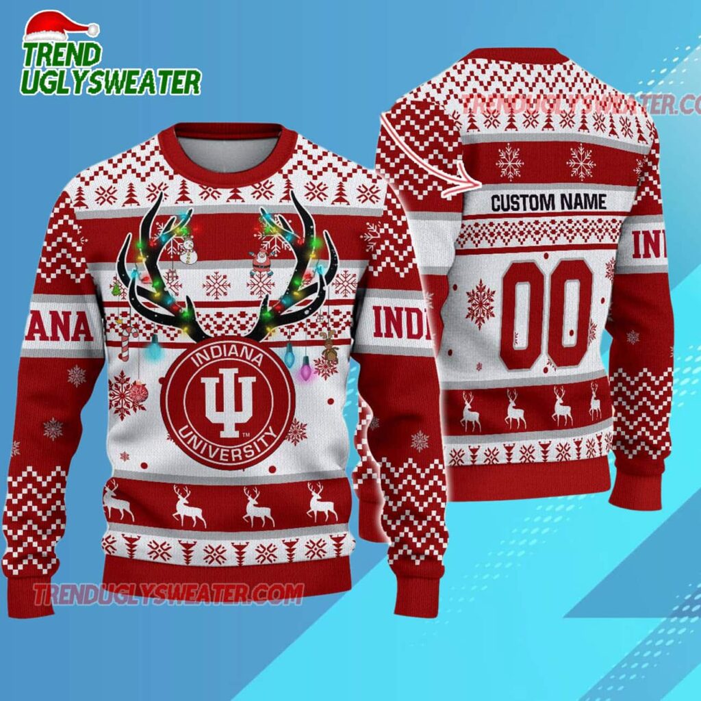 Ncaa Indiana Hoosiers Special Reindeer Light Ugly Christmas Sweater 1