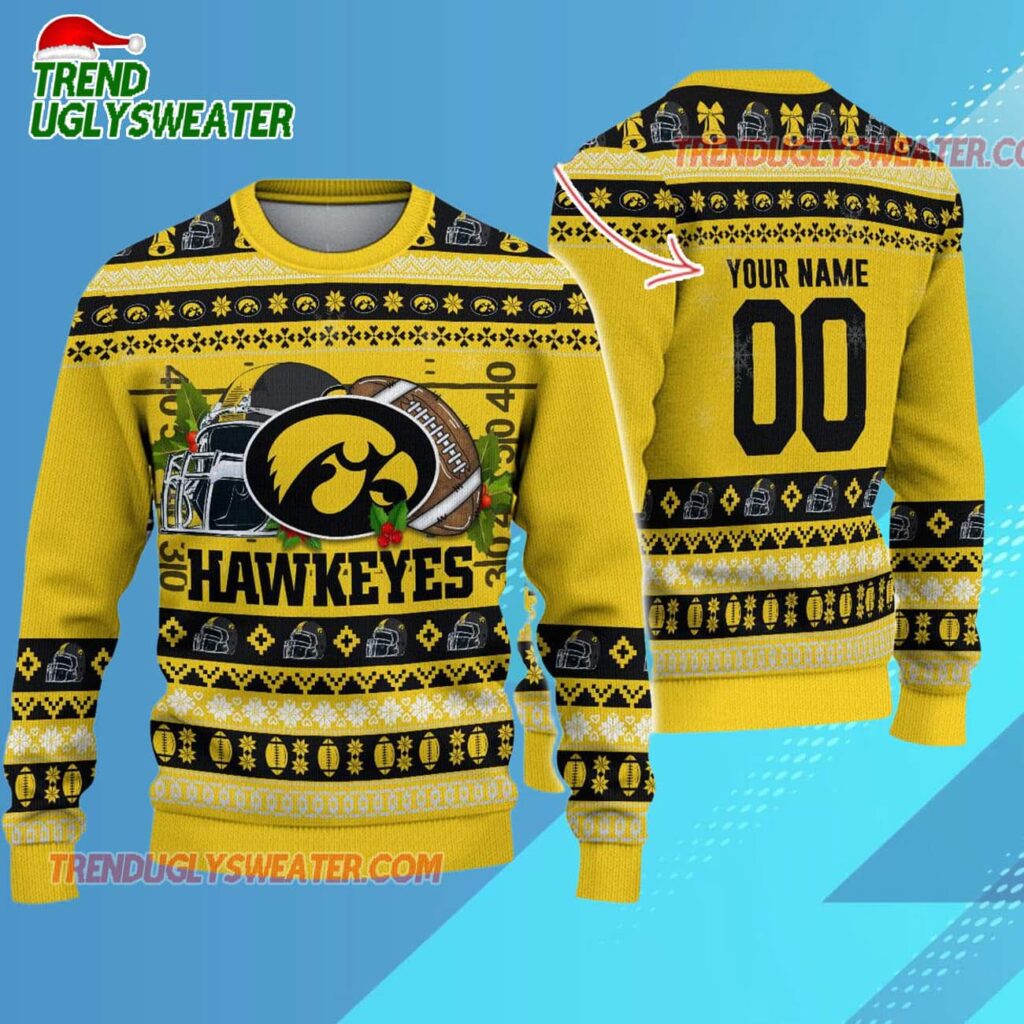 Ncaa Iowa Hawkeyes Logo Team Football Custom Christmas Ugly Sweater 1