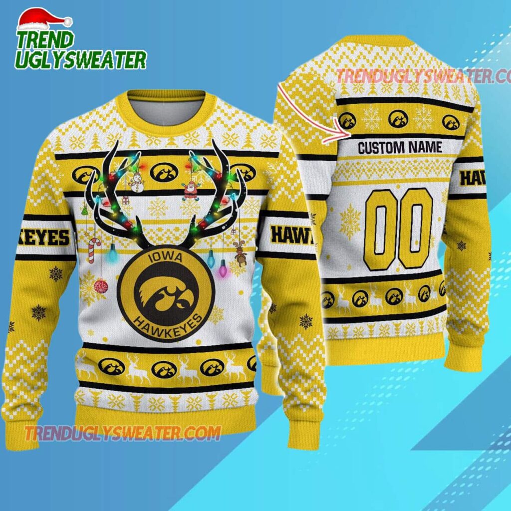 Ncaa Iowa Hawkeyes Special Reindeer Light Ugly Christmas Sweater 1