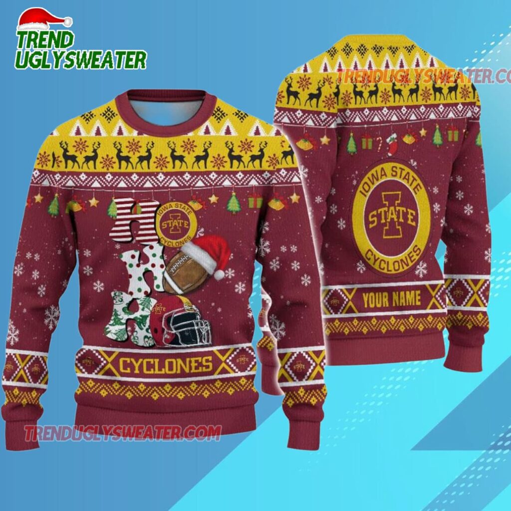 Ncaa Iowa State Cyclones Football Ho Ho Ho Ugly Christmas Sweater 1