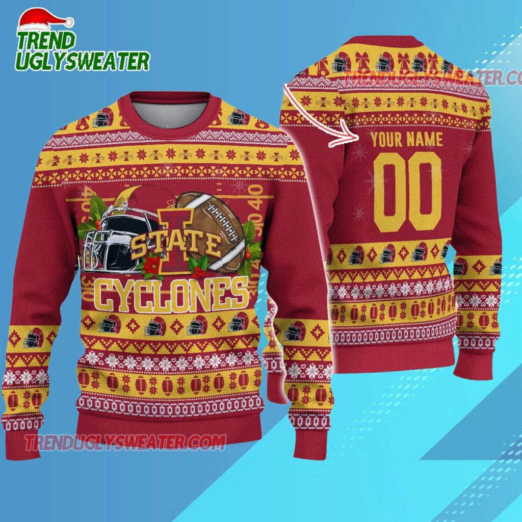 Ncaa Iowa State Cyclones Logo Team Football Custom Christmas Ugly Sweater 1