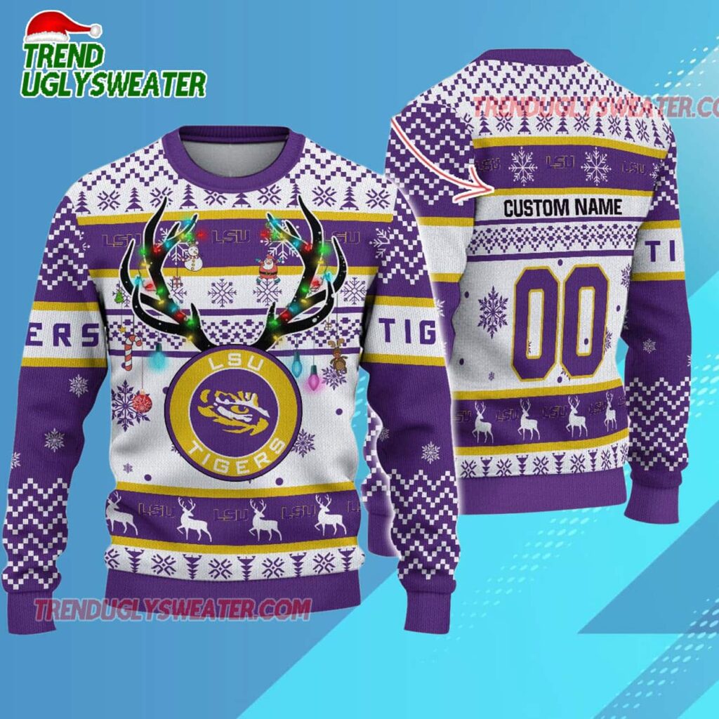 Ncaa Lsu Tigers Special Reindeer Light Ugly Christmas Sweater 1