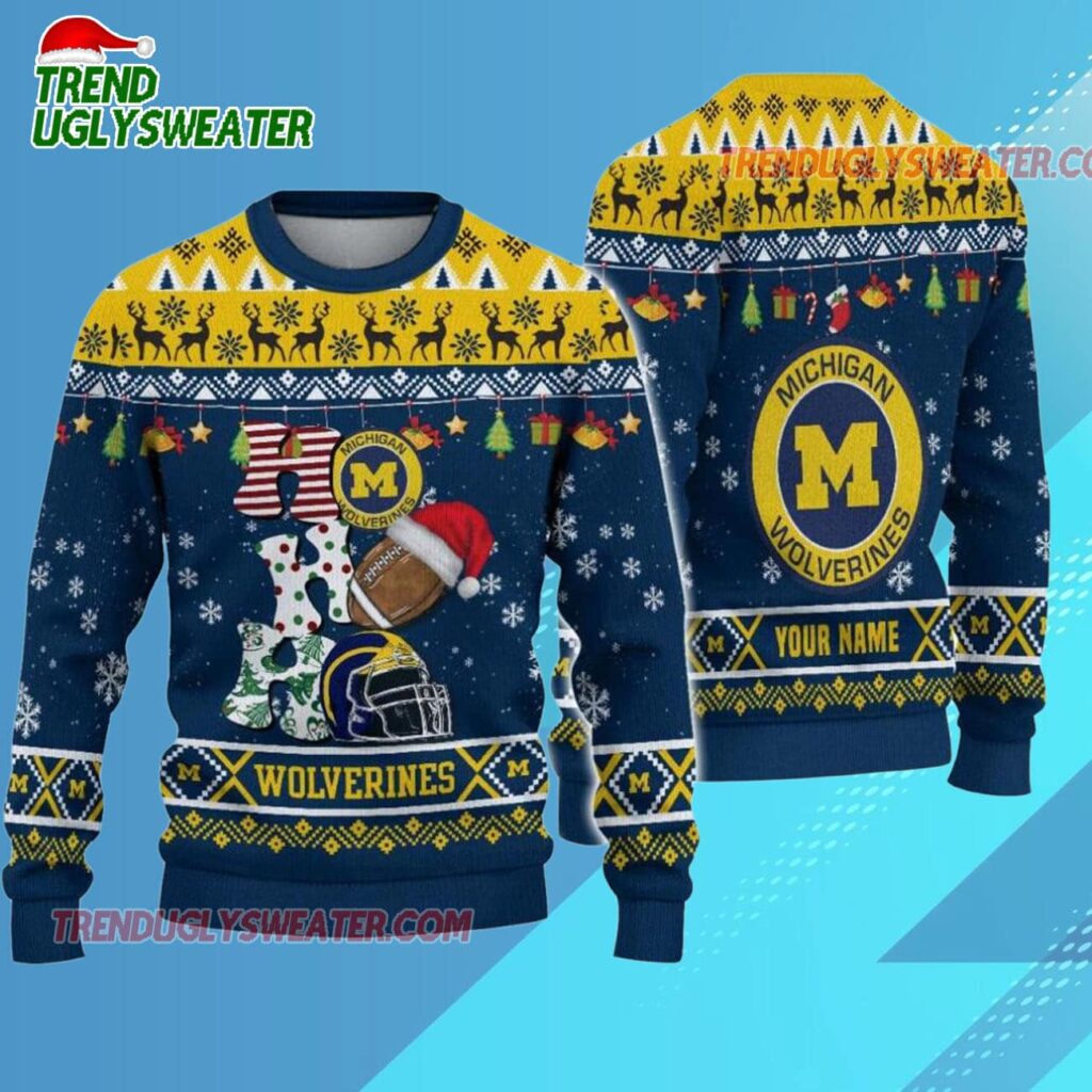 Ncaa Michigan Wolverines Football Ho Ho Ho Ugly Christmas Sweater 1