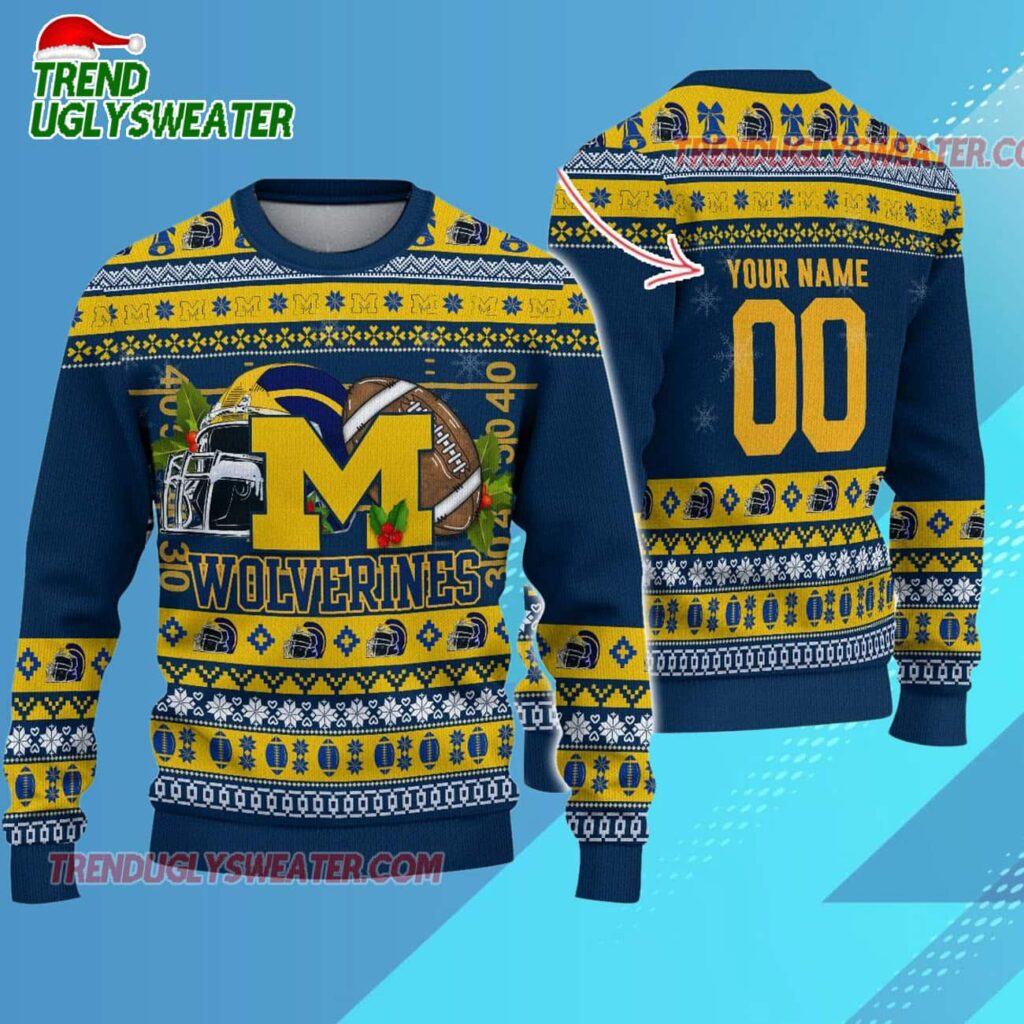 Ncaa Michigan Wolverines Logo Team Football Custom Christmas Ugly Sweater 1