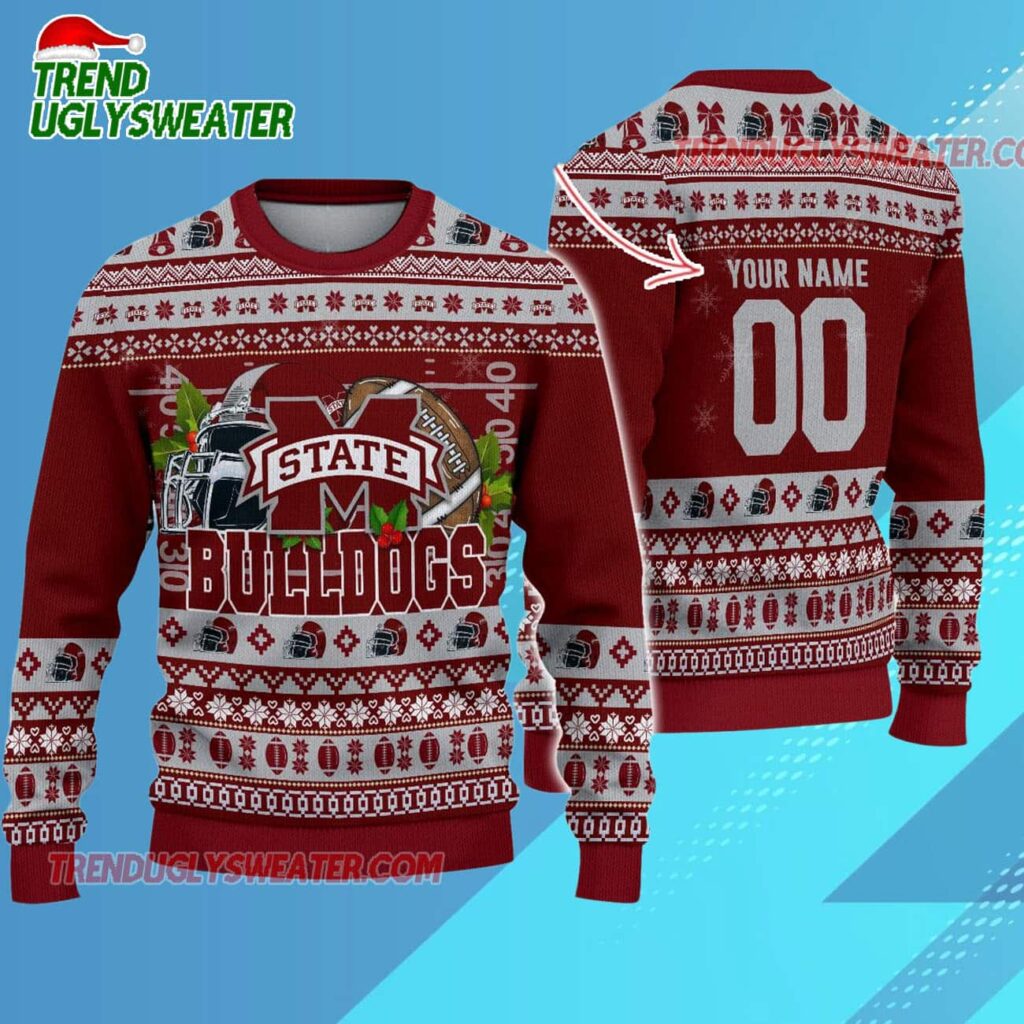 Ncaa Mississippi State Bulldogs Logo Team Football Custom Christmas Ugly Sweater 1