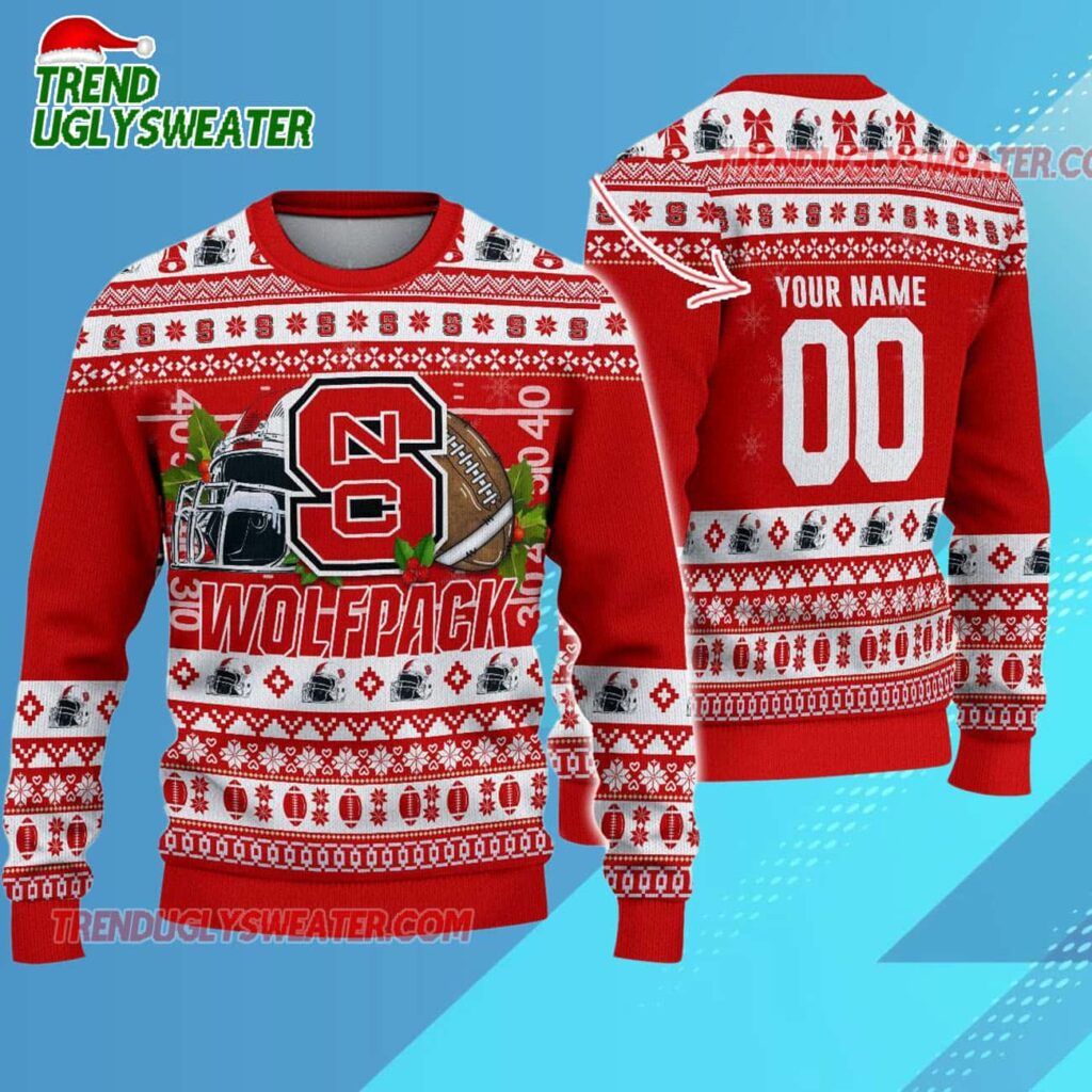 Ncaa Nc State Wolfpack Logo Team Football Custom Christmas Ugly Sweater 1