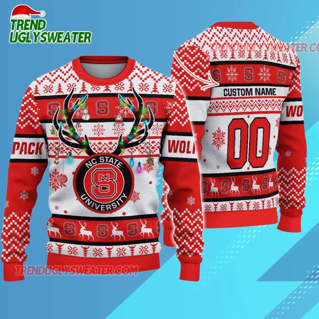 Ncaa Nc State Wolfpack Special Reindeer Light Ugly Christmas Sweater 1