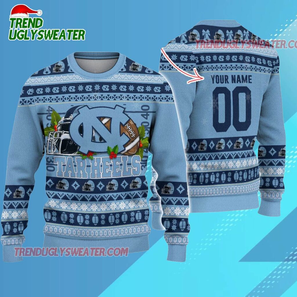 Ncaa North Carolina Tar Heels Logo Team Football Custom Christmas Ugly Sweater 1
