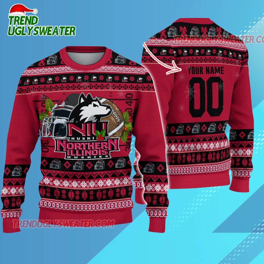 Ncaa Northern Illinois Huskies Logo Team Football Custom Christmas Ugly Sweater 1
