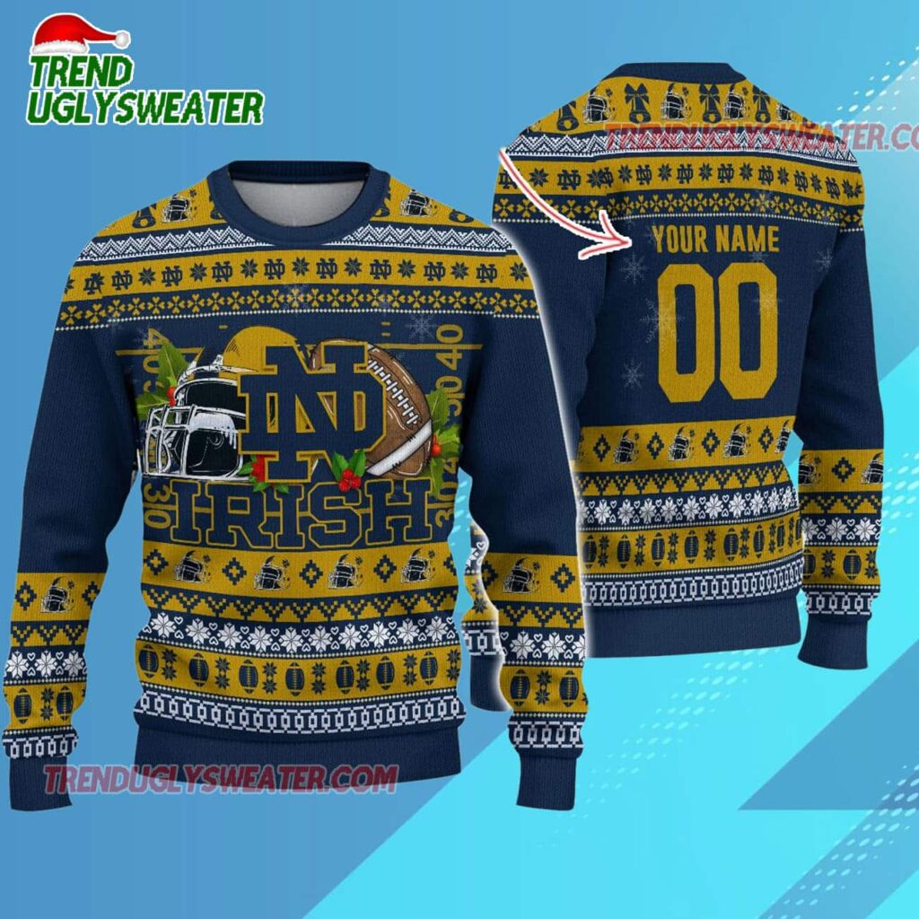Ncaa Notre Dame Fighting Irish Logo Team Football Custom Christmas Ugly Sweater 1