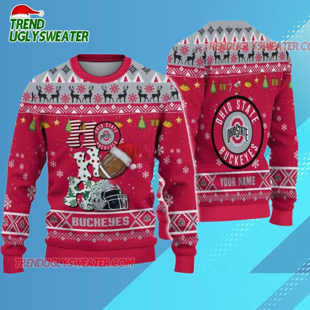 Ncaa Ohio State Buckeyes Football Ho Ho Ho Ugly Christmas Sweater 1