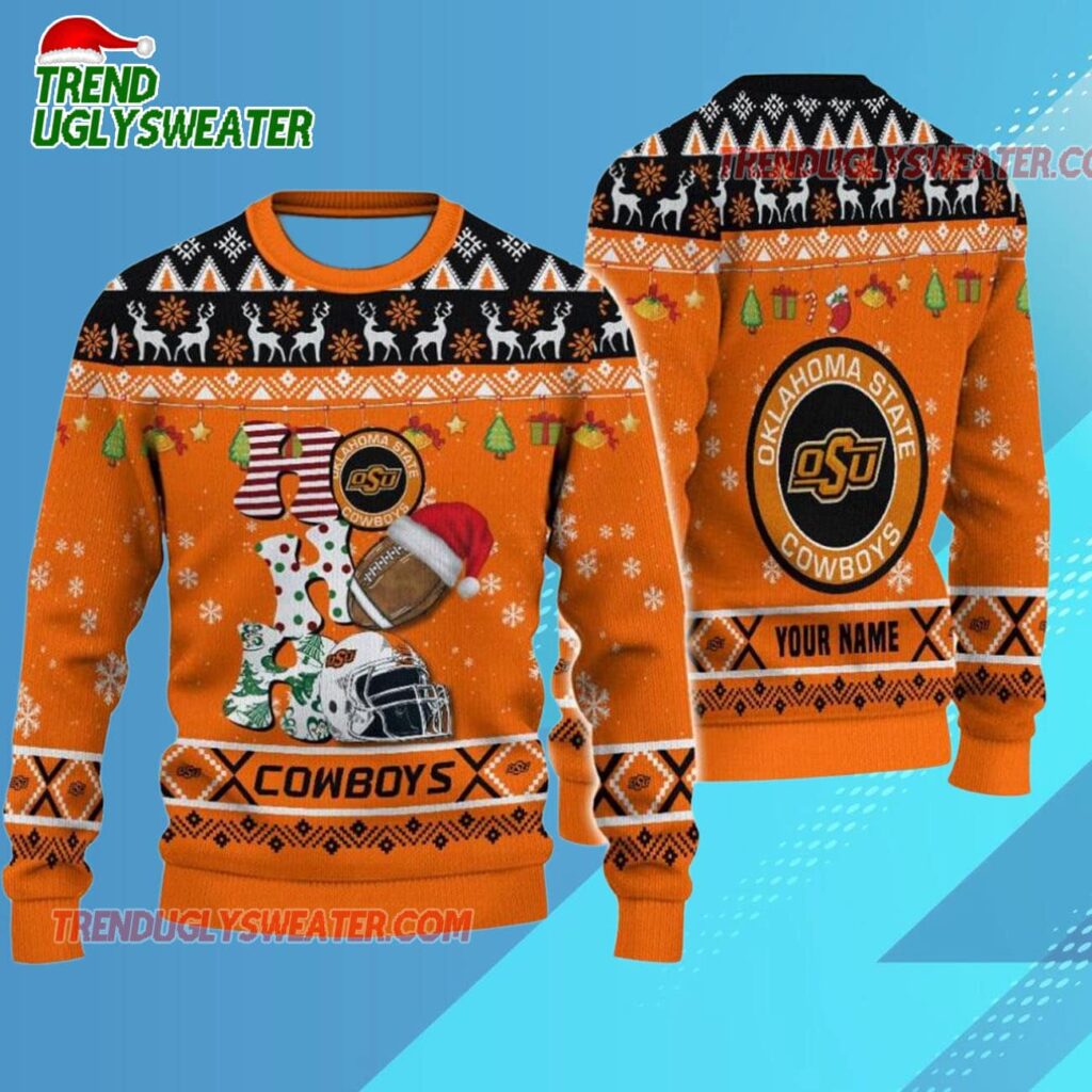 Ncaa Oklahoma State Cowboys Football Ho Ho Ho Ugly Christmas Sweater 1