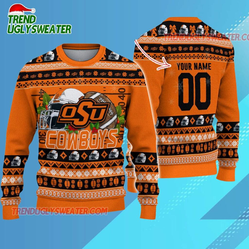 Ncaa Oklahoma State Cowboys Logo Team Football Custom Christmas Ugly Sweater 1
