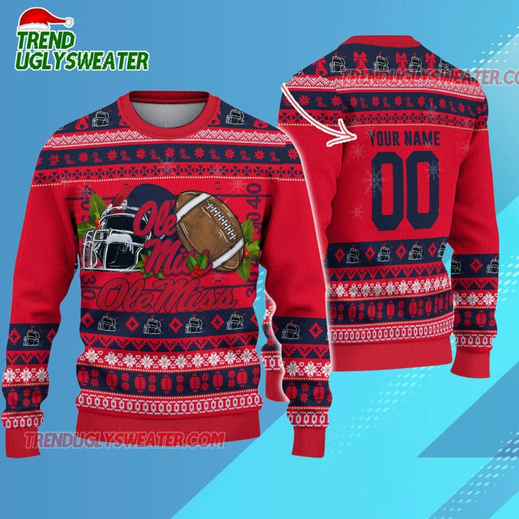 Ncaa Ole Miss Rebels Logo Team Football Custom Christmas Ugly Sweater 1