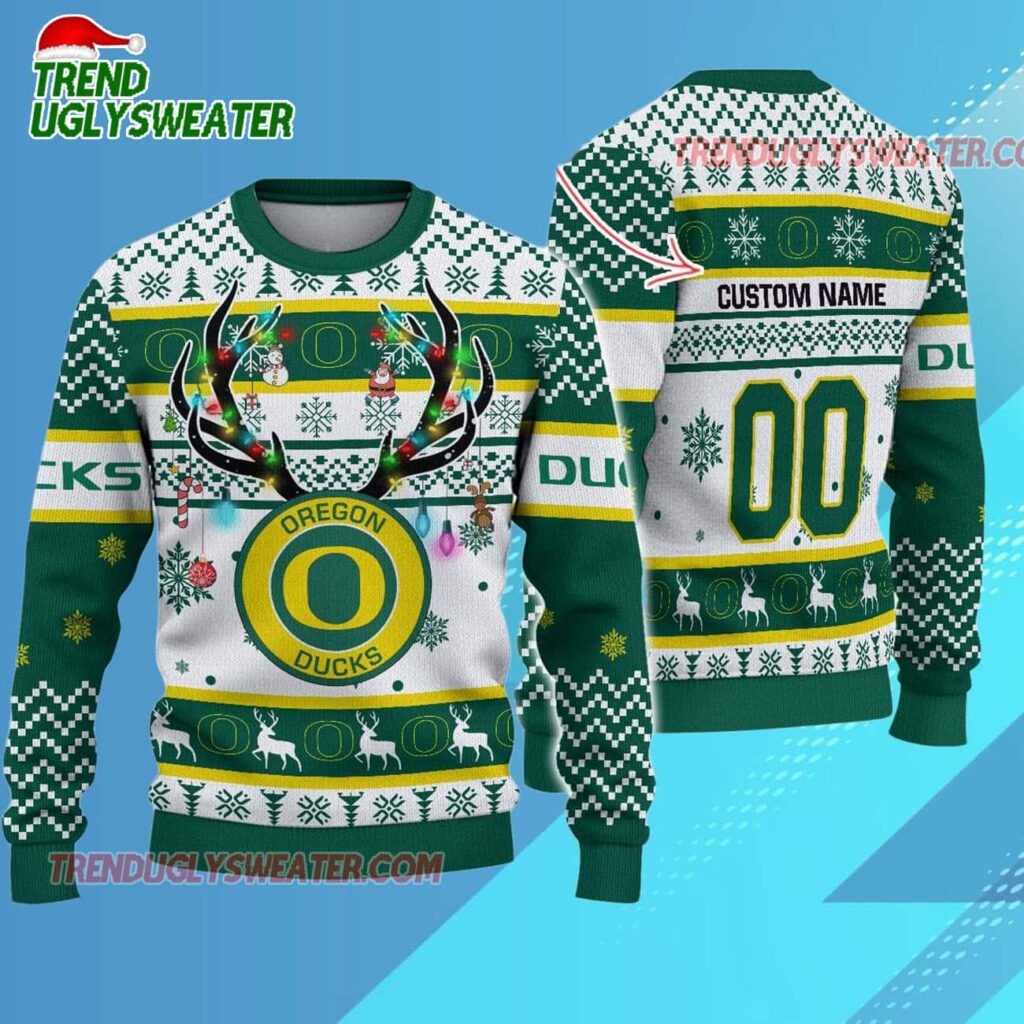 Ncaa Oregon Ducks Special Reindeer Light Ugly Christmas Sweater 1