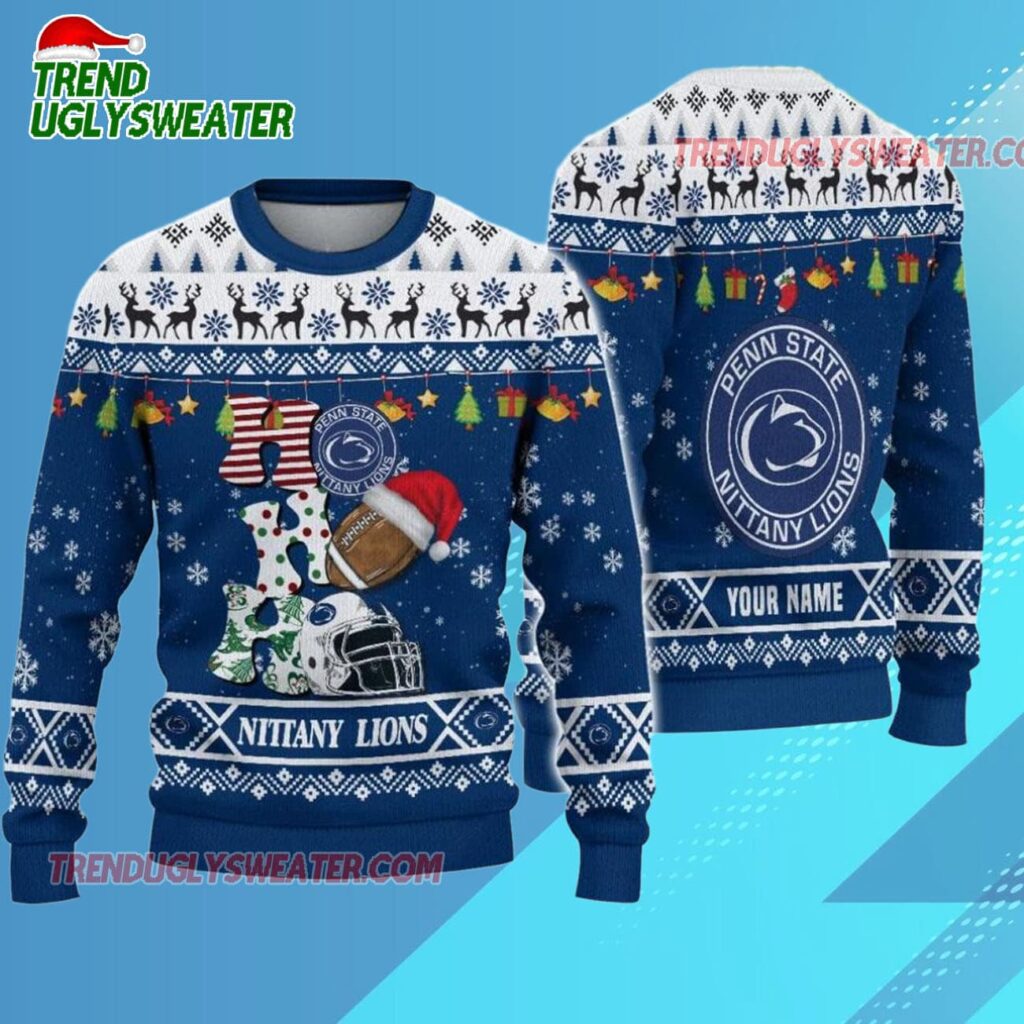 Ncaa Penn State Nittany Lions Football Ho Ho Ho Ugly Christmas Sweater 1