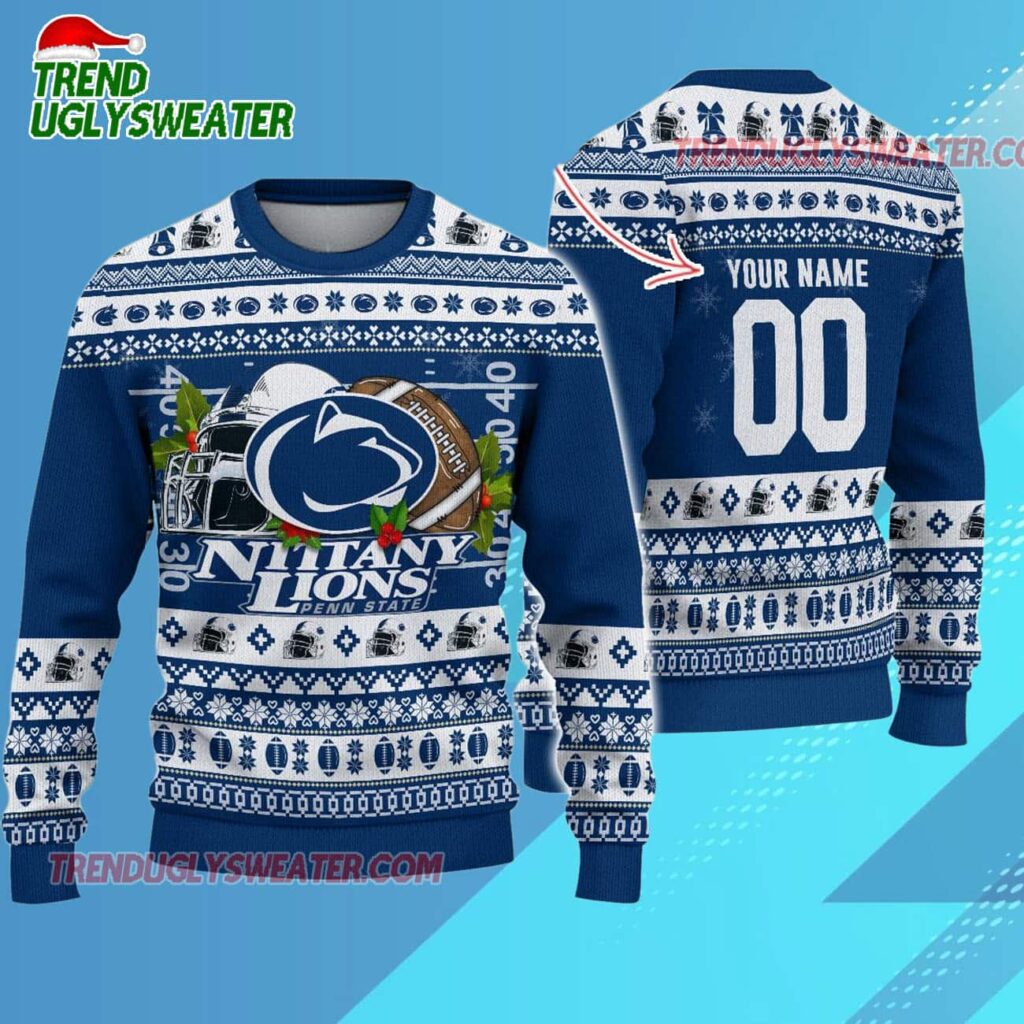 Ncaa Penn State Nittany Lions Logo Team Football Custom Christmas Ugly Sweater 1