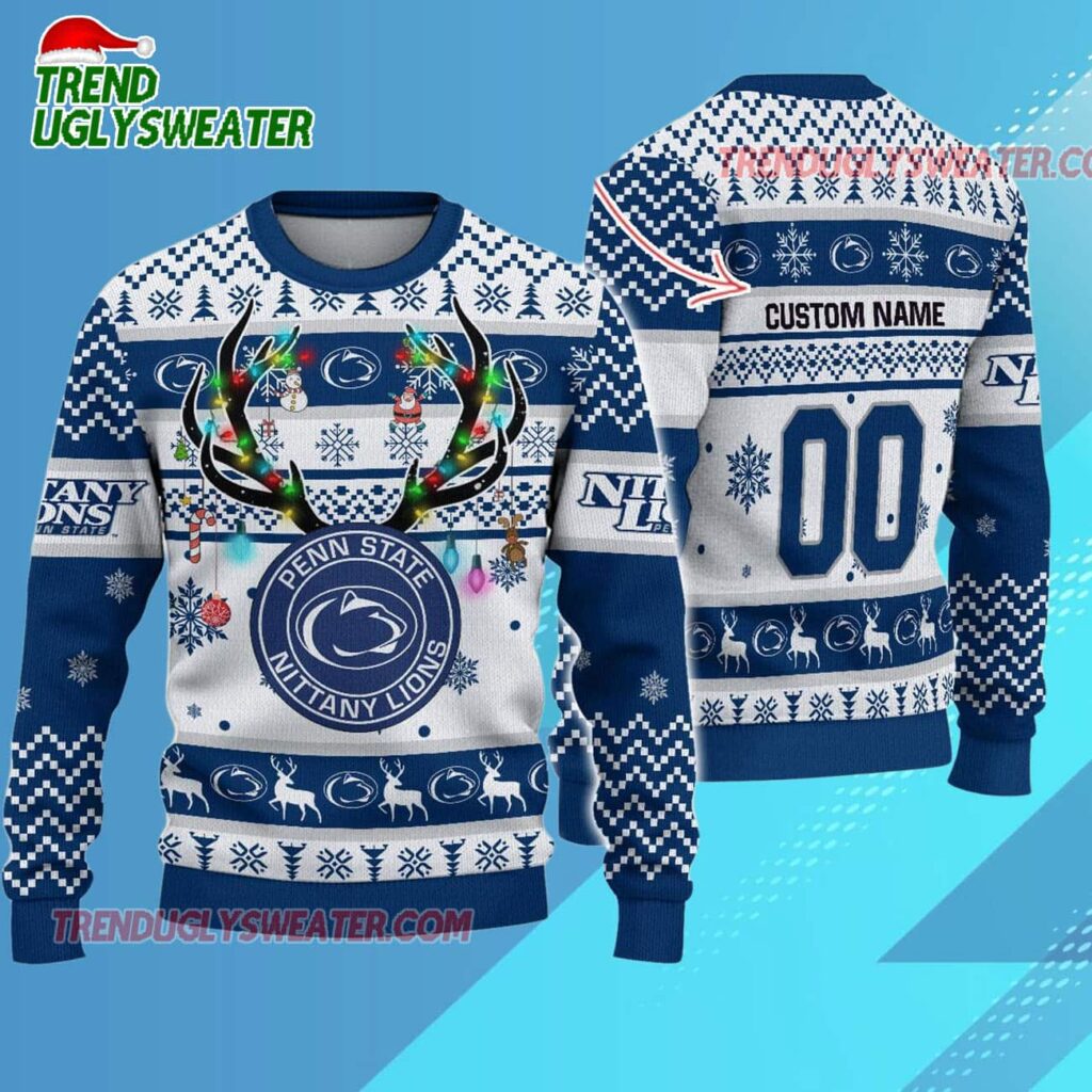 Ncaa Penn State Nittany Lions Special Reindeer Light Ugly Christmas Sweater 1