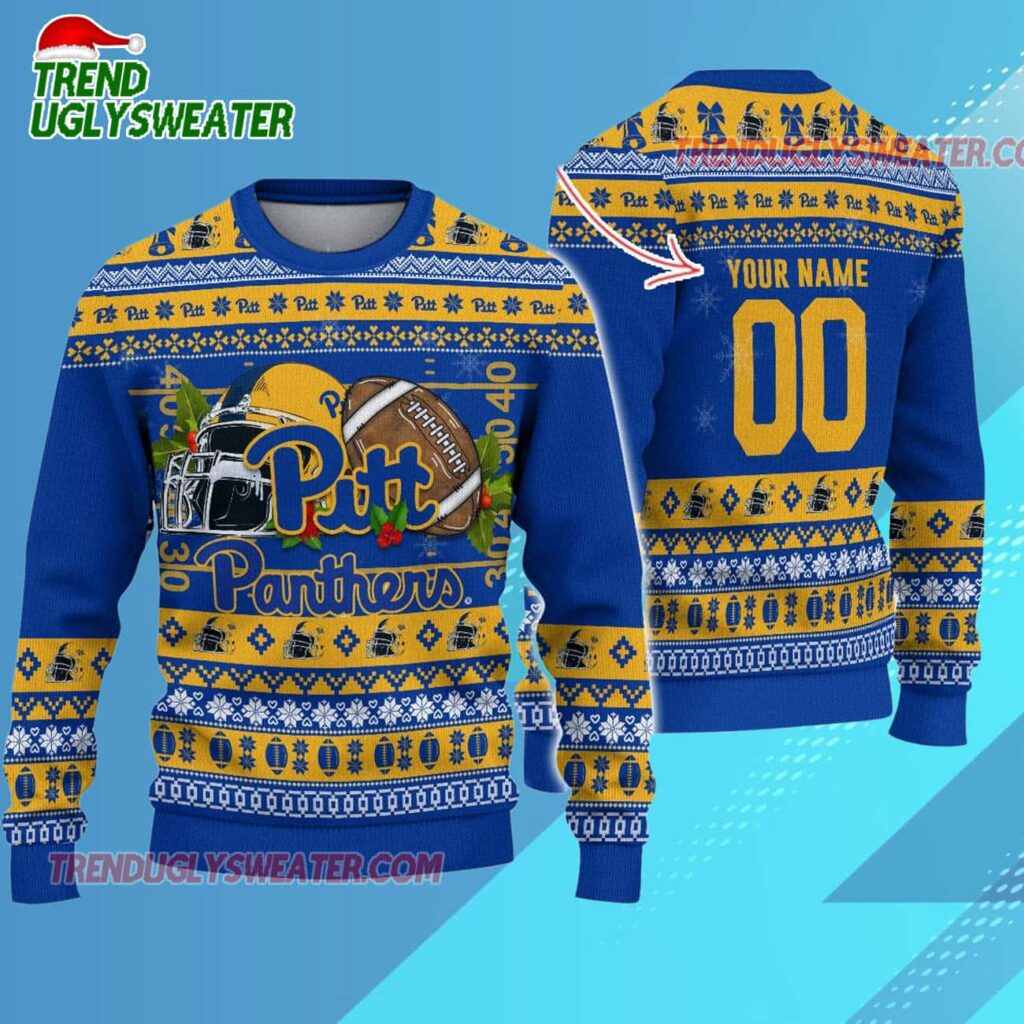 Ncaa Pittsburgh Panthers Logo Team Football Custom Christmas Ugly Sweater 1