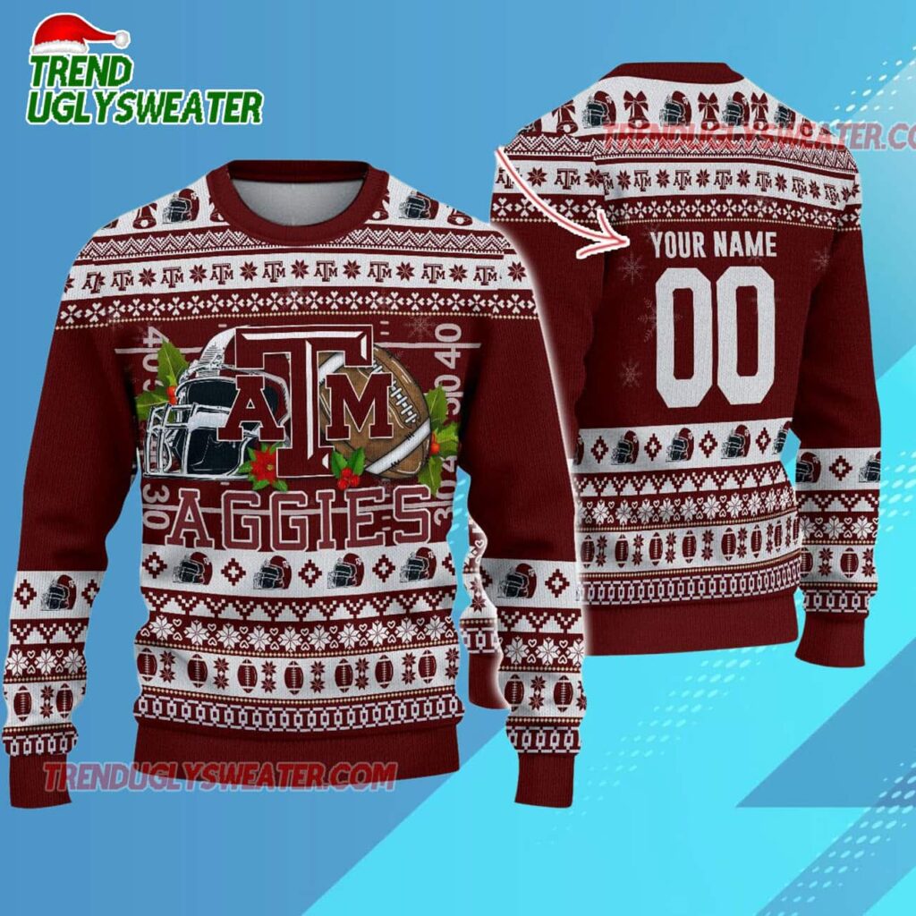 Ncaa Texas Aampm Aggies Logo Team Football Custom Christmas Ugly Sweater 1
