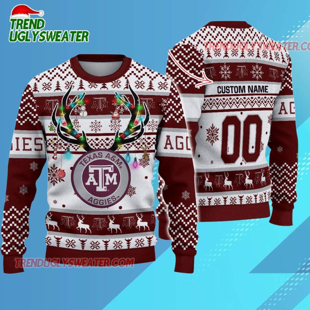 Ncaa Texas Aampm Aggies Special Reindeer Light Ugly Christmas Sweater 1