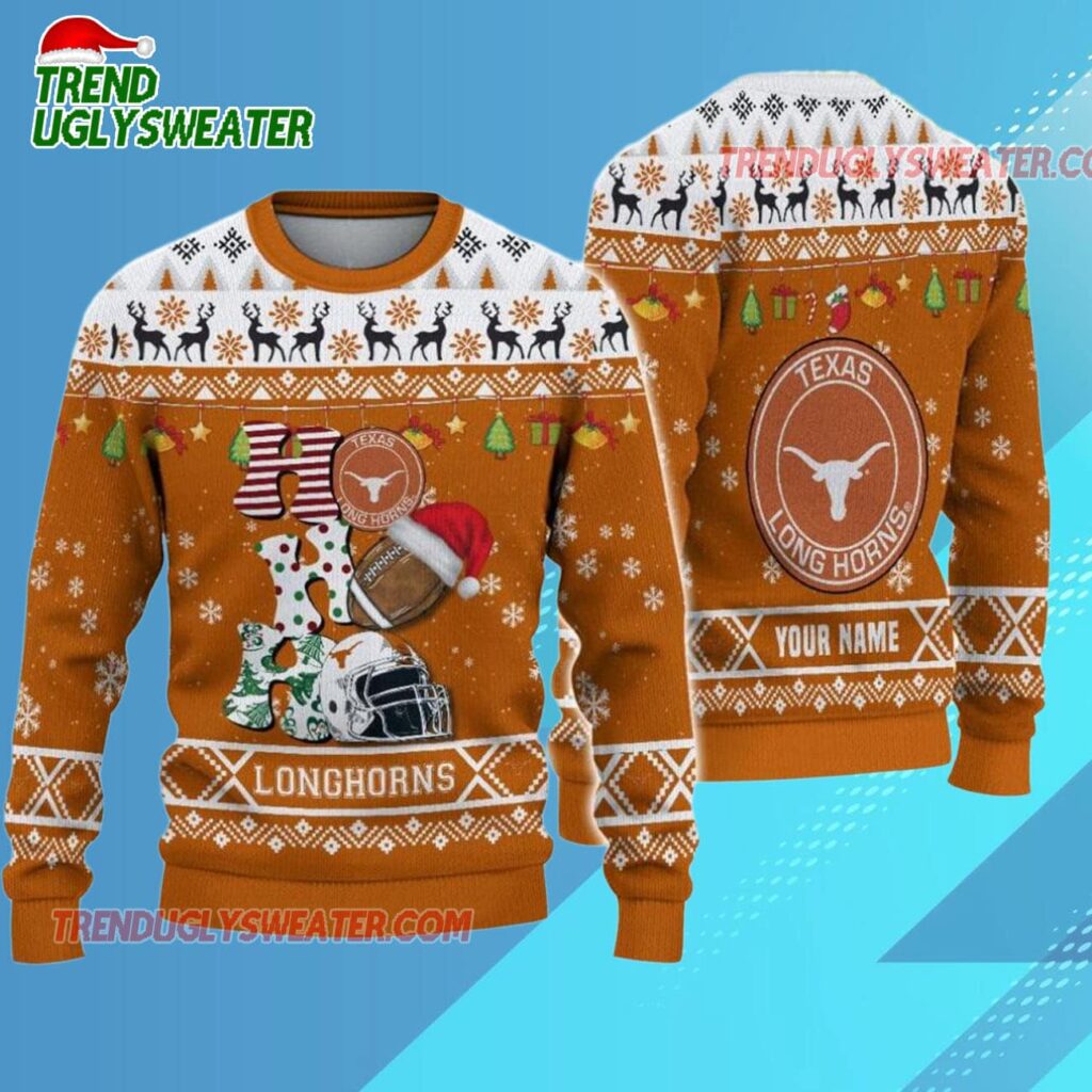 Ncaa Texas Longhorns Football Ho Ho Ho Ugly Christmas Sweater 1