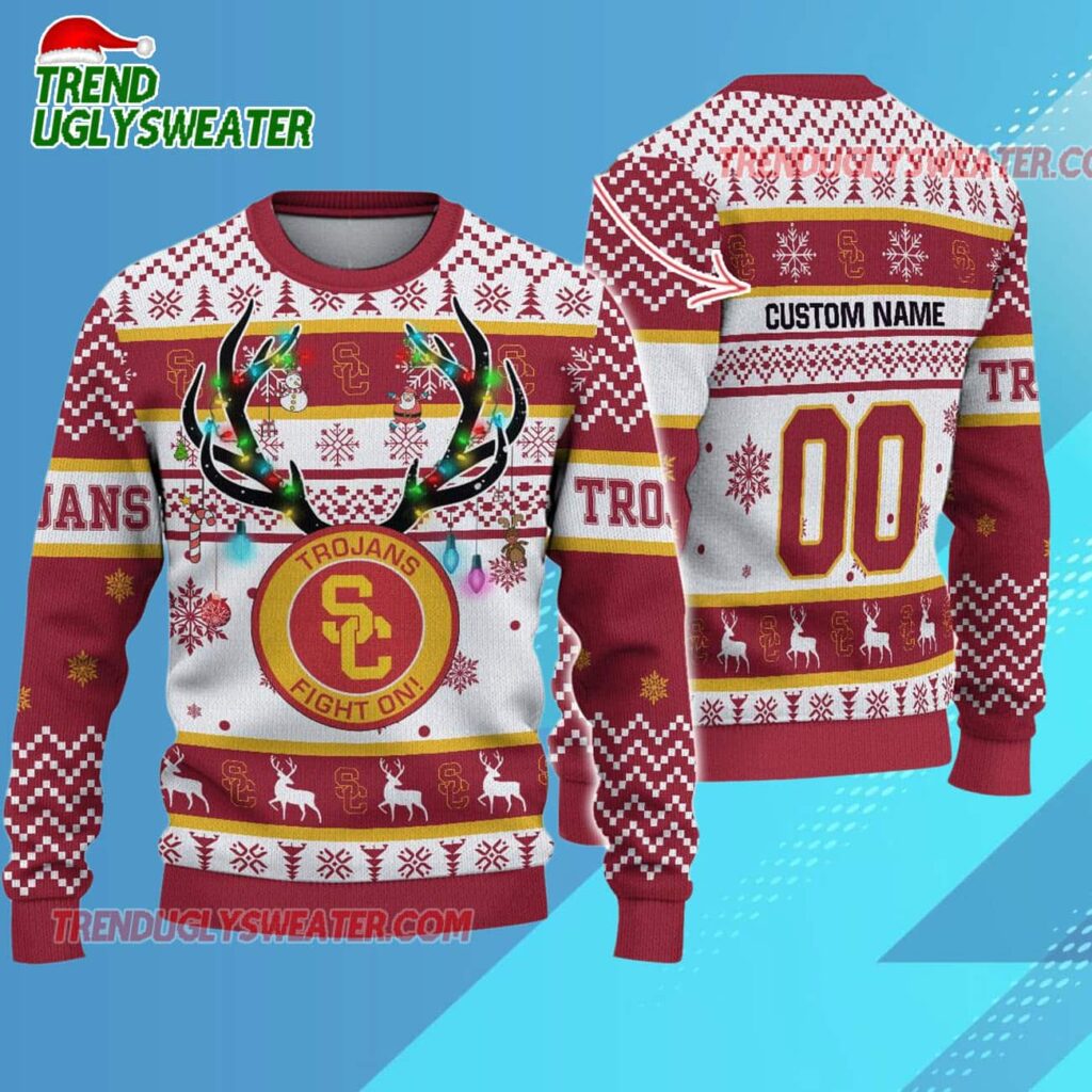 Ncaa Usc Trojans Special Reindeer Light Ugly Christmas Sweater 1