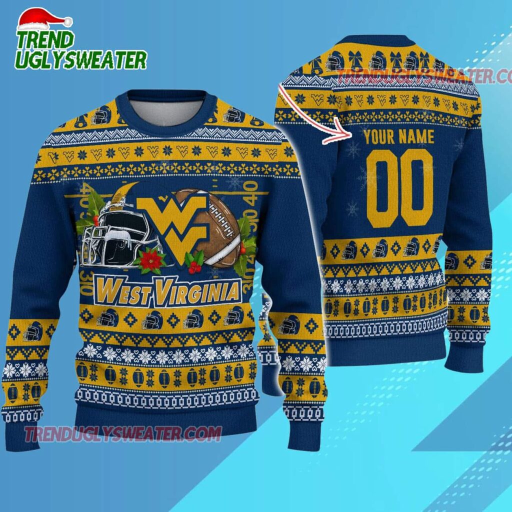 Ncaa West Virginia Mountaineers Logo Team Football Custom Christmas Ugly Sweater 1