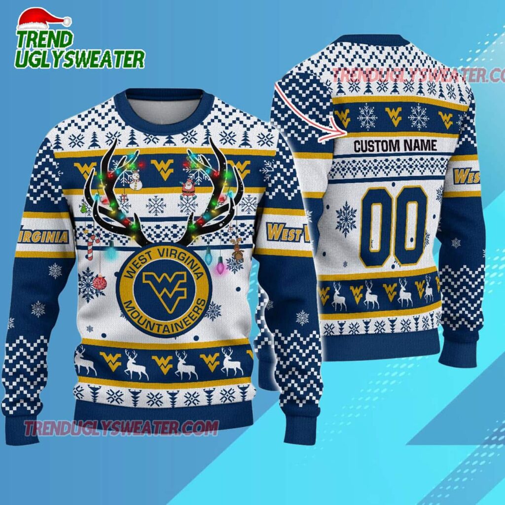 Ncaa West Virginia Mountaineers Special Reindeer Light Ugly Christmas Sweater 1