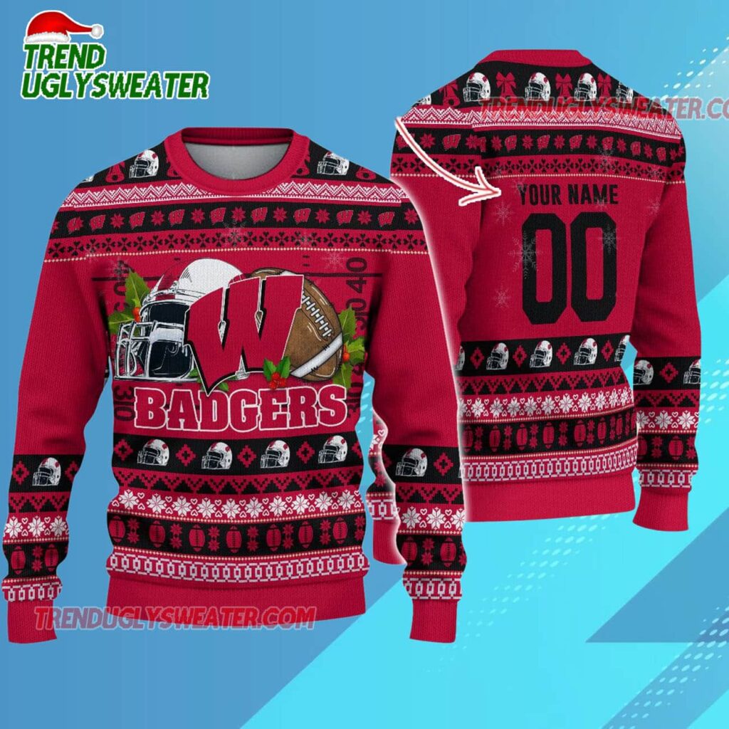 Ncaa Wisconsin Badgers Logo Team Football Custom Christmas Ugly Sweater 1