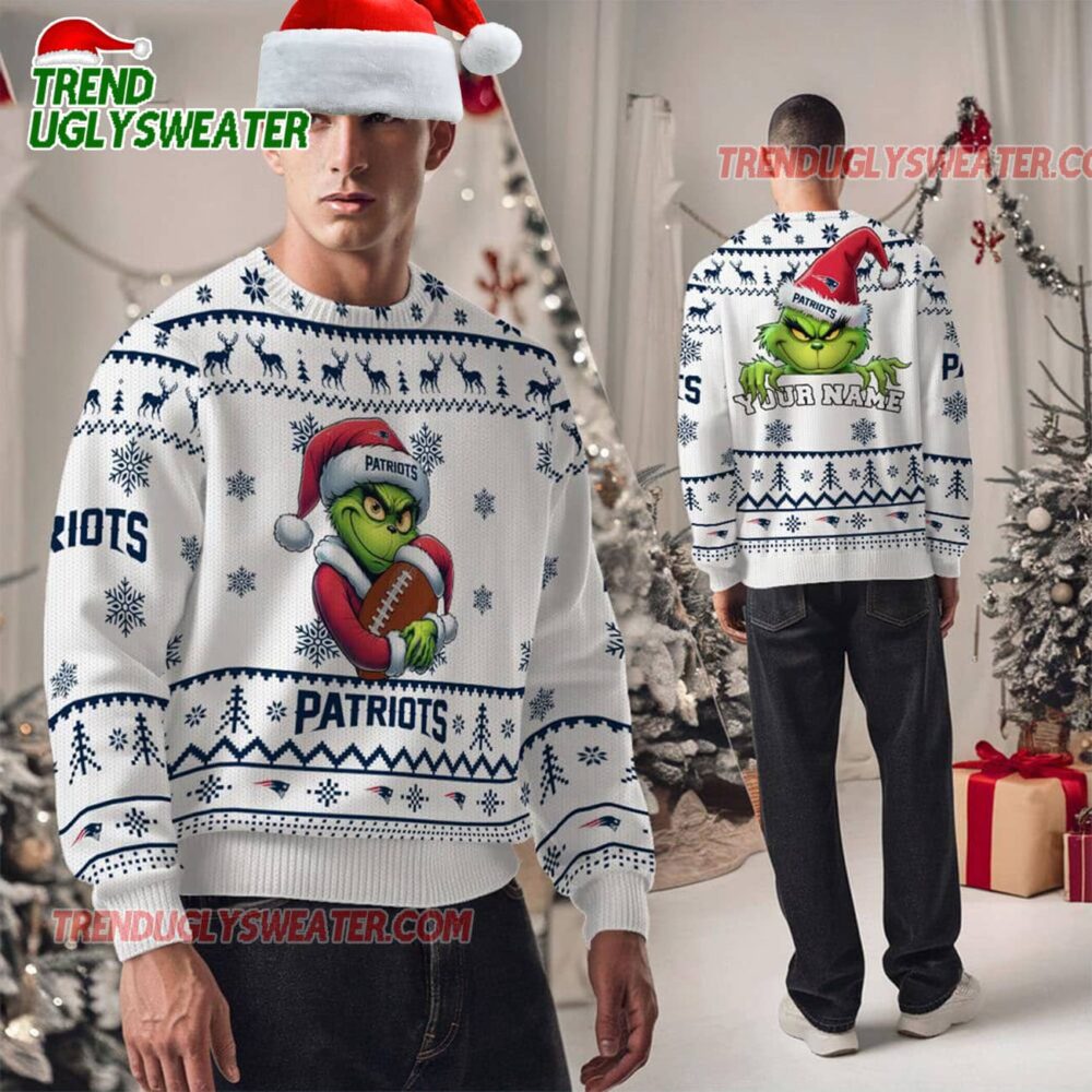 New England Patriots Nfl Grinch Santa Hats Ugly Christmas Sweater