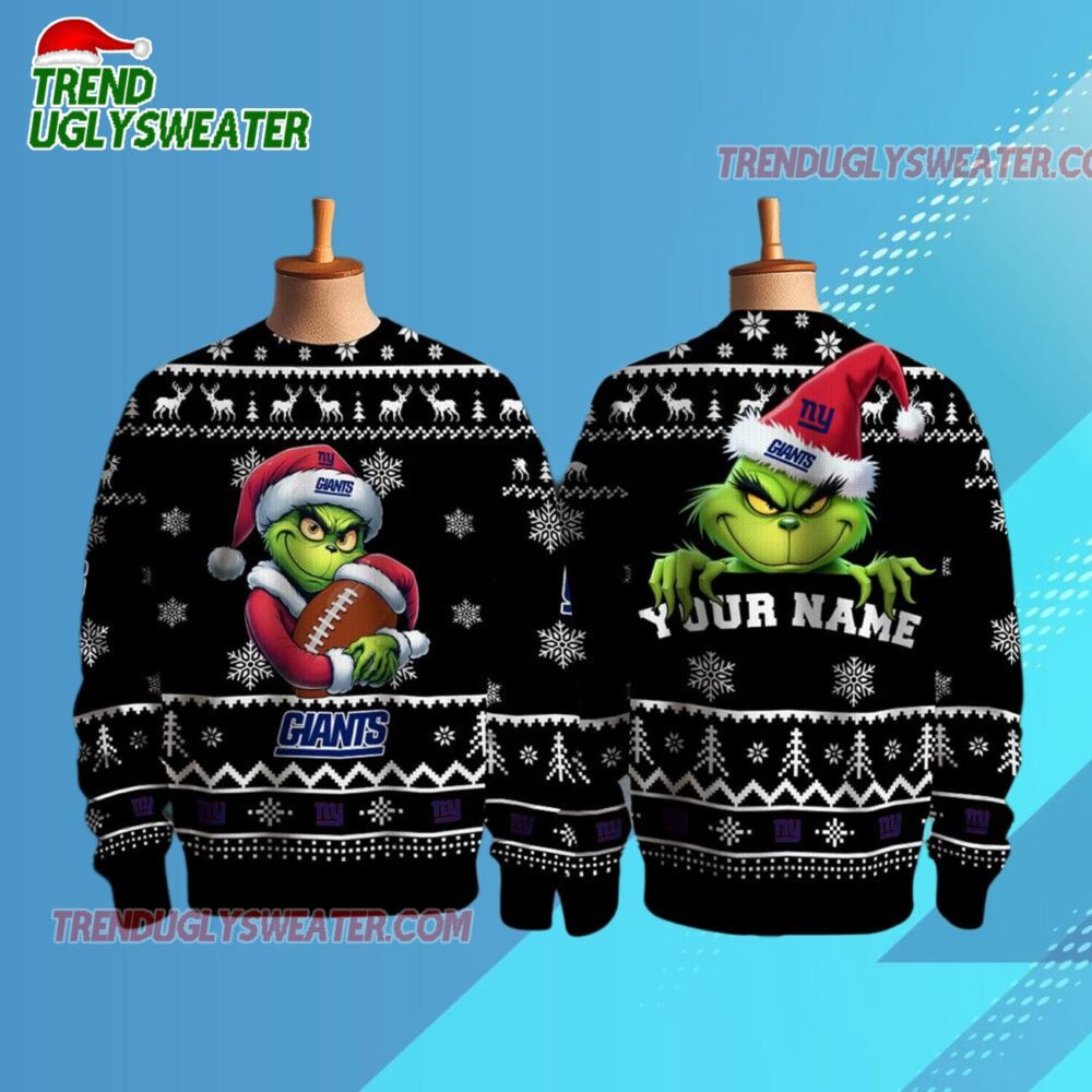 New York Giants 2025 Nfl Grinch Football Personalized Ugly Christmas Sweater