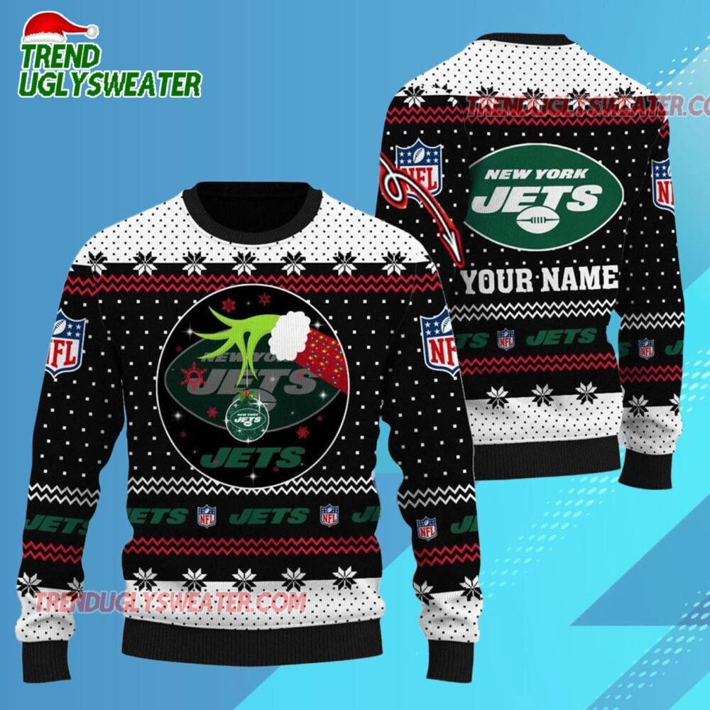 New York Jets Nfl Grinch Hands Personalized Ugly Christmas Sweater