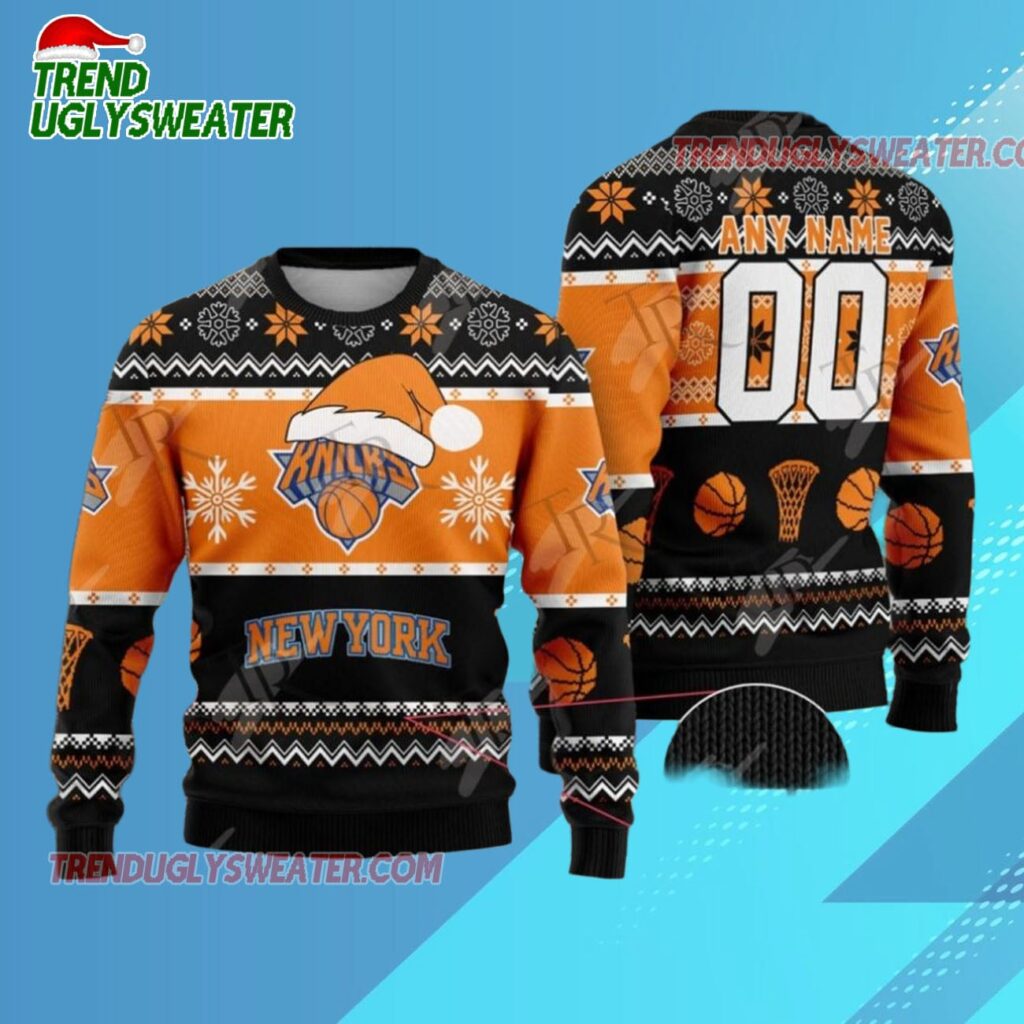 New York Knicks Festive Slam Dunk Ugly Christmas Sweater 1