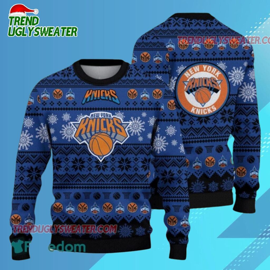 New York Knicks Frosty Basketball Ugly Christmas Sweater 1