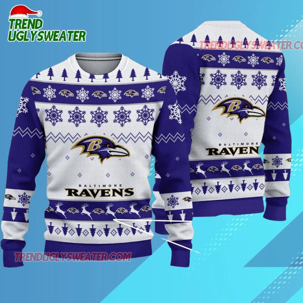 Nfl Baltimore Ravens 2025 Reindeer Christmas Tree Ugly Xmas Sweater