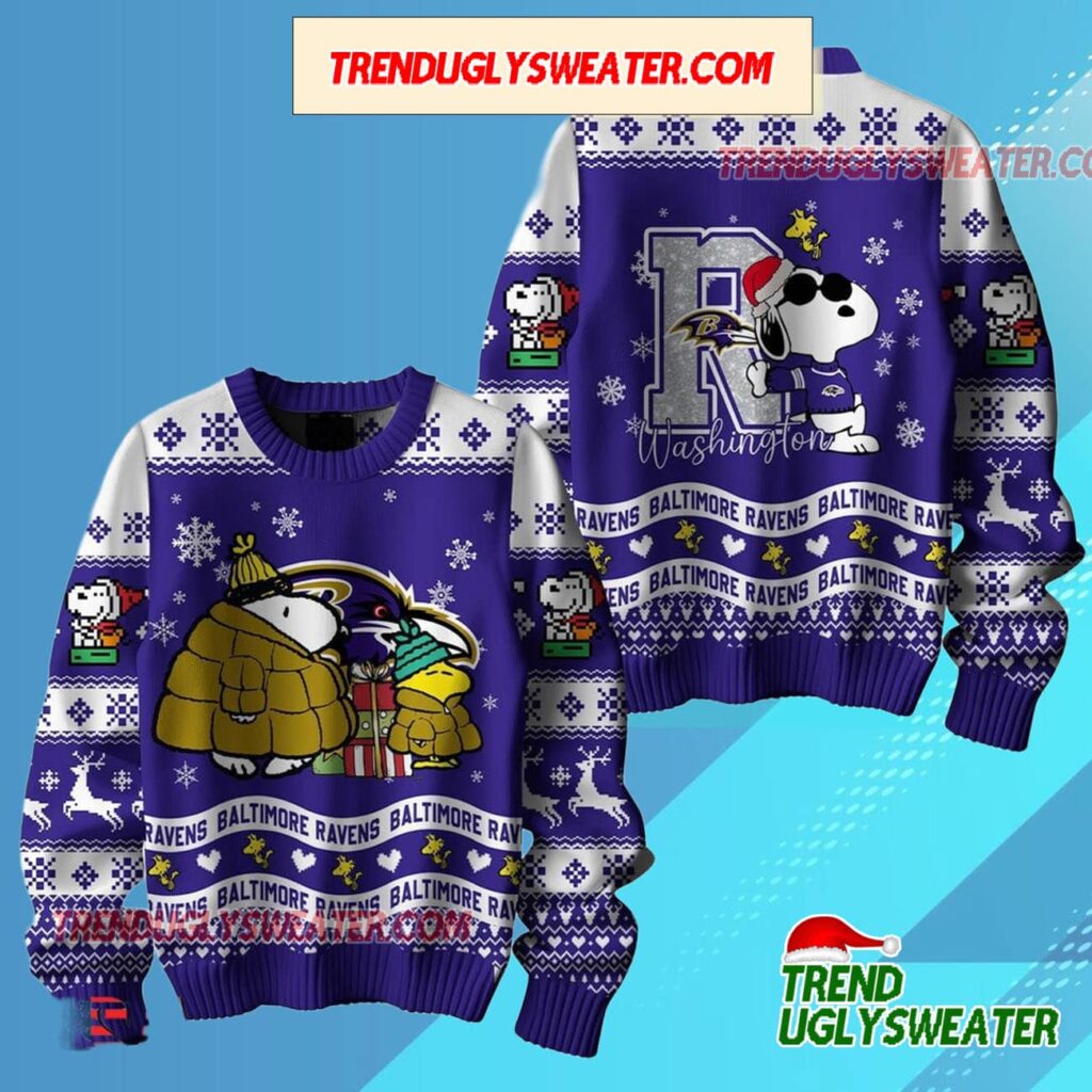 Nfl Baltimore Ravens X Peanuts Snoopy New Design 2025 Ugly Christmas Sweater
