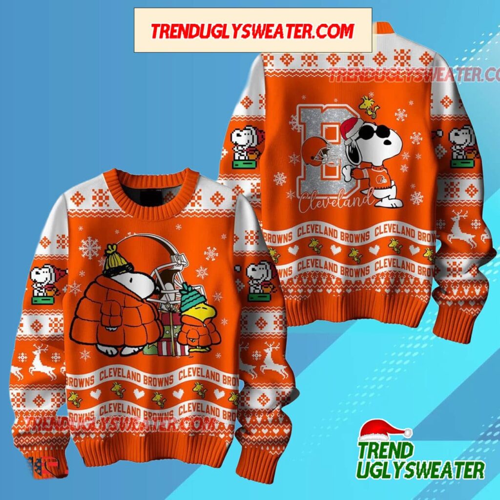 Nfl Cleveland Browns X Peanuts Snoopy New Design 2025 Ugly Christmas Sweater