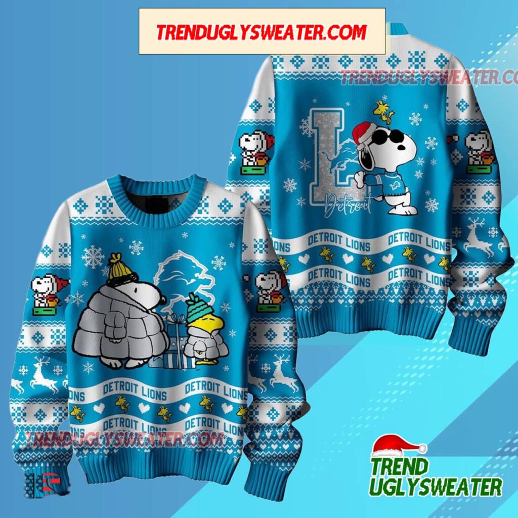 Nfl Detroit Lions X Peanuts Snoopy New Design 2025 Ugly Christmas Sweater
