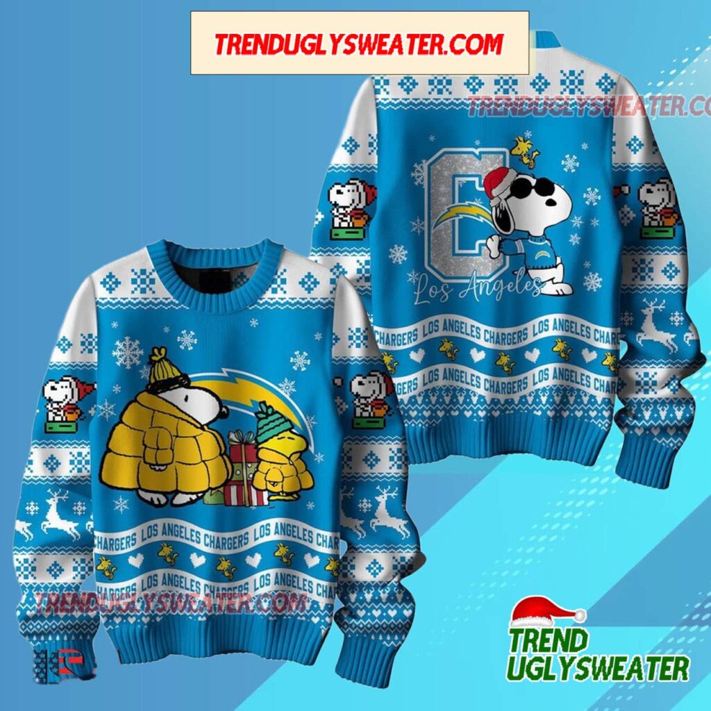 Nfl Los Angeles Chargers X Peanuts Snoopy New Design 2025 Ugly Christmas Sweater