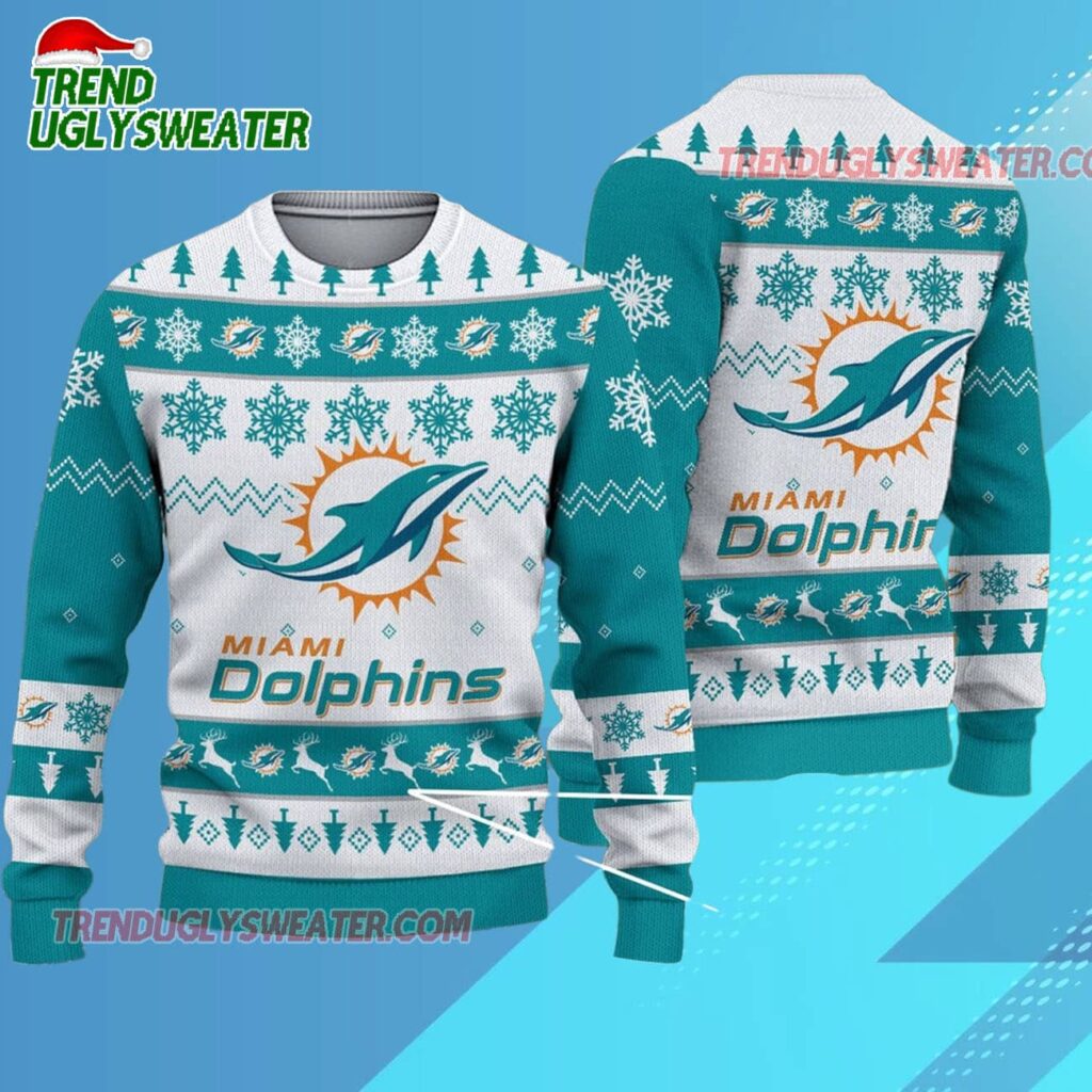 Nfl Miami Dolphins 2025 Reindeer Christmas Tree Ugly Xmas Sweater