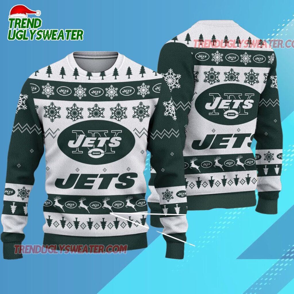 Nfl New York Jets 2025 Reindeer Christmas Tree Ugly Xmas Sweater