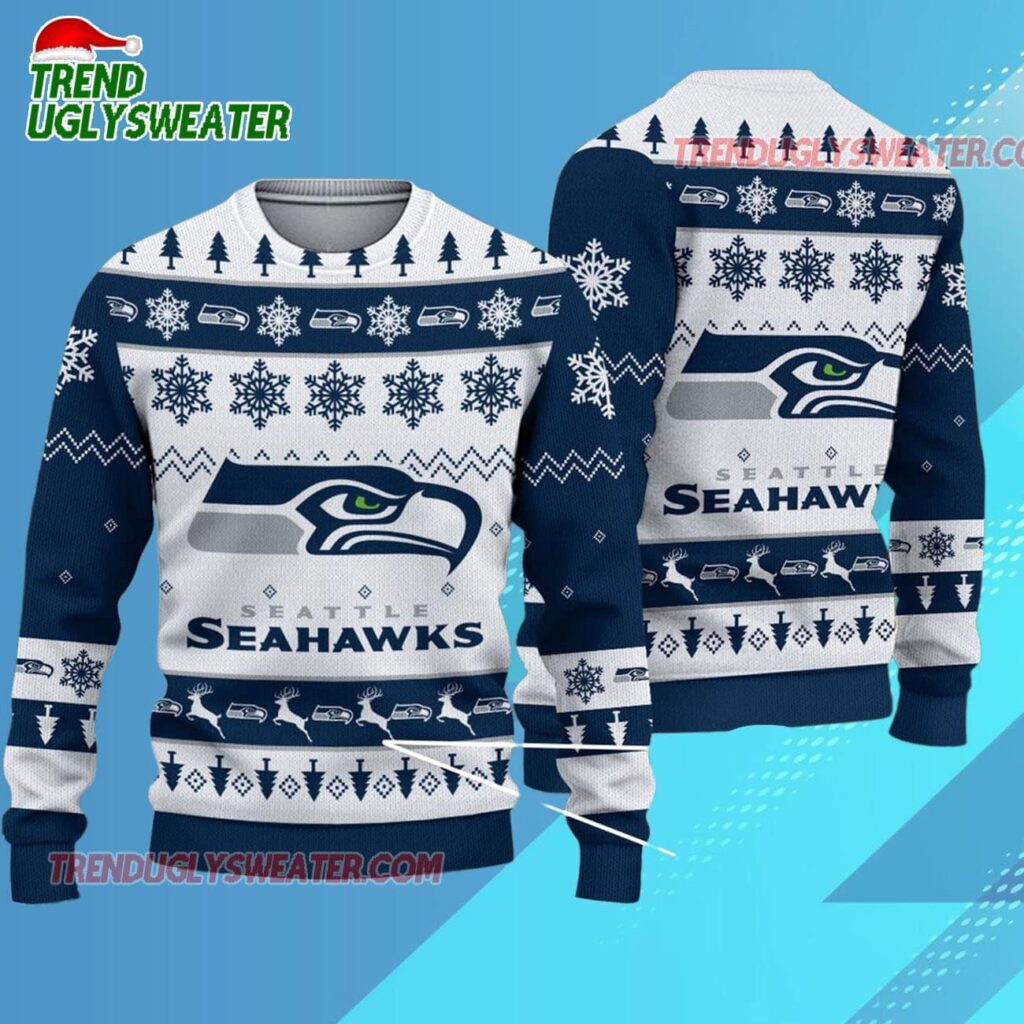 Nfl Seattle Seahawks 2025 Reindeer Christmas Tree Ugly Xmas Sweater