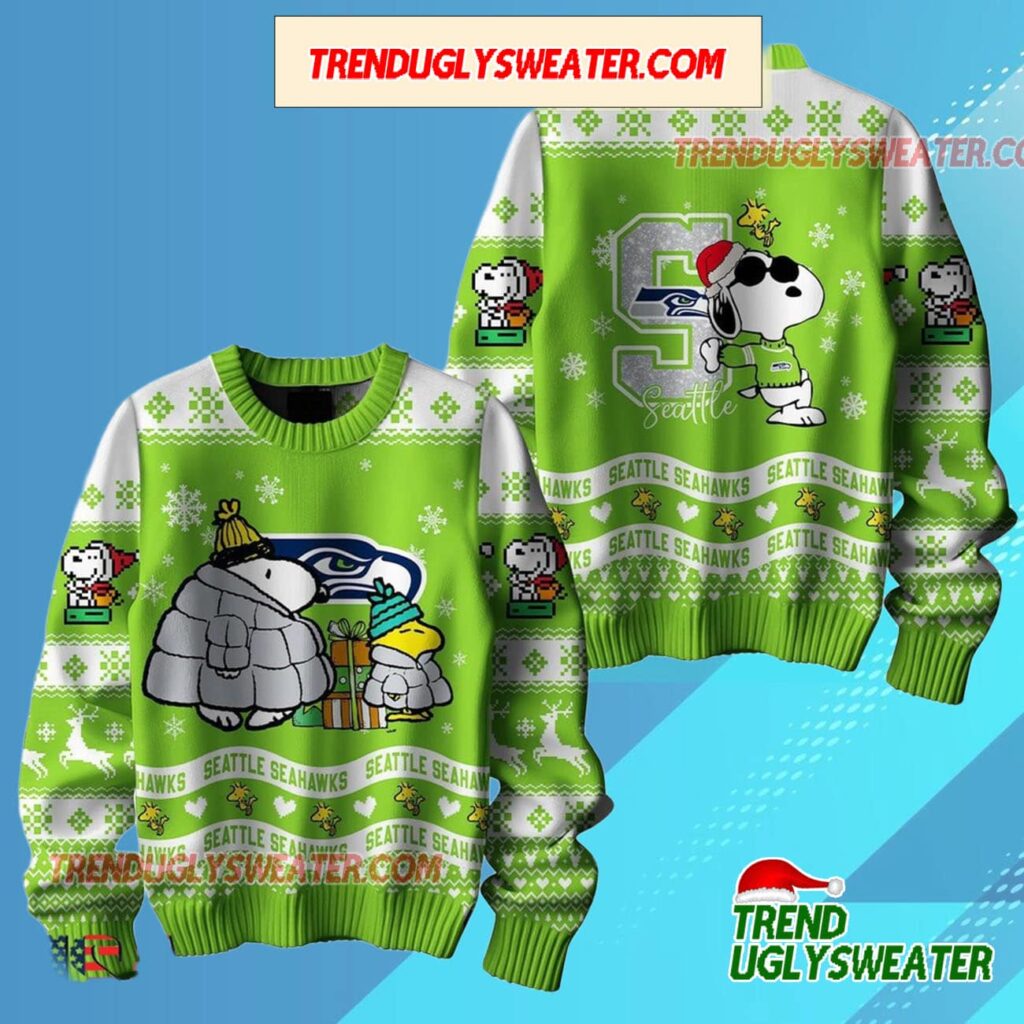 Nfl Seattle Seahawks X Peanuts Snoopy New Design 2025 Ugly Christmas Sweater