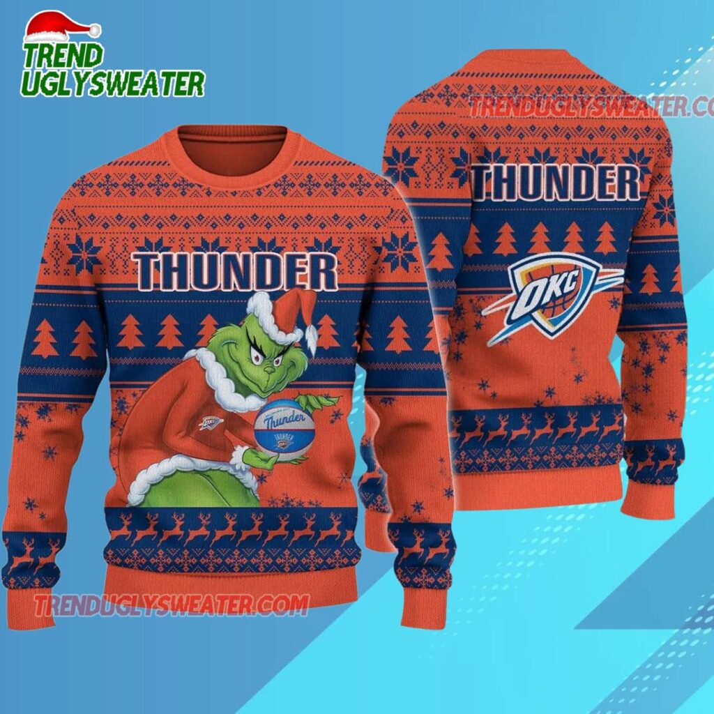Oklahoma City Thunder Grinch Stolen Ugly Christmas Sweater 1