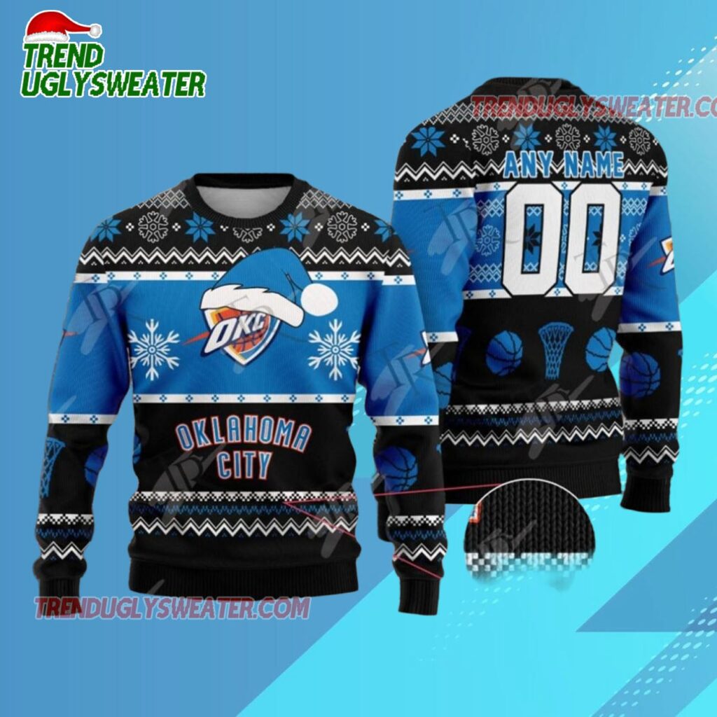 Oklahoma City Thunder Snowy Hoops Ugly Christmas Sweater 1