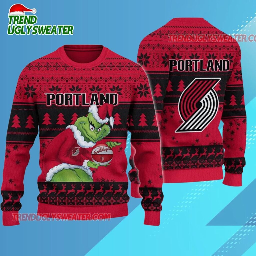 Portland Trail Blazers Grinch Stolen Ugly Christmas Sweater 1