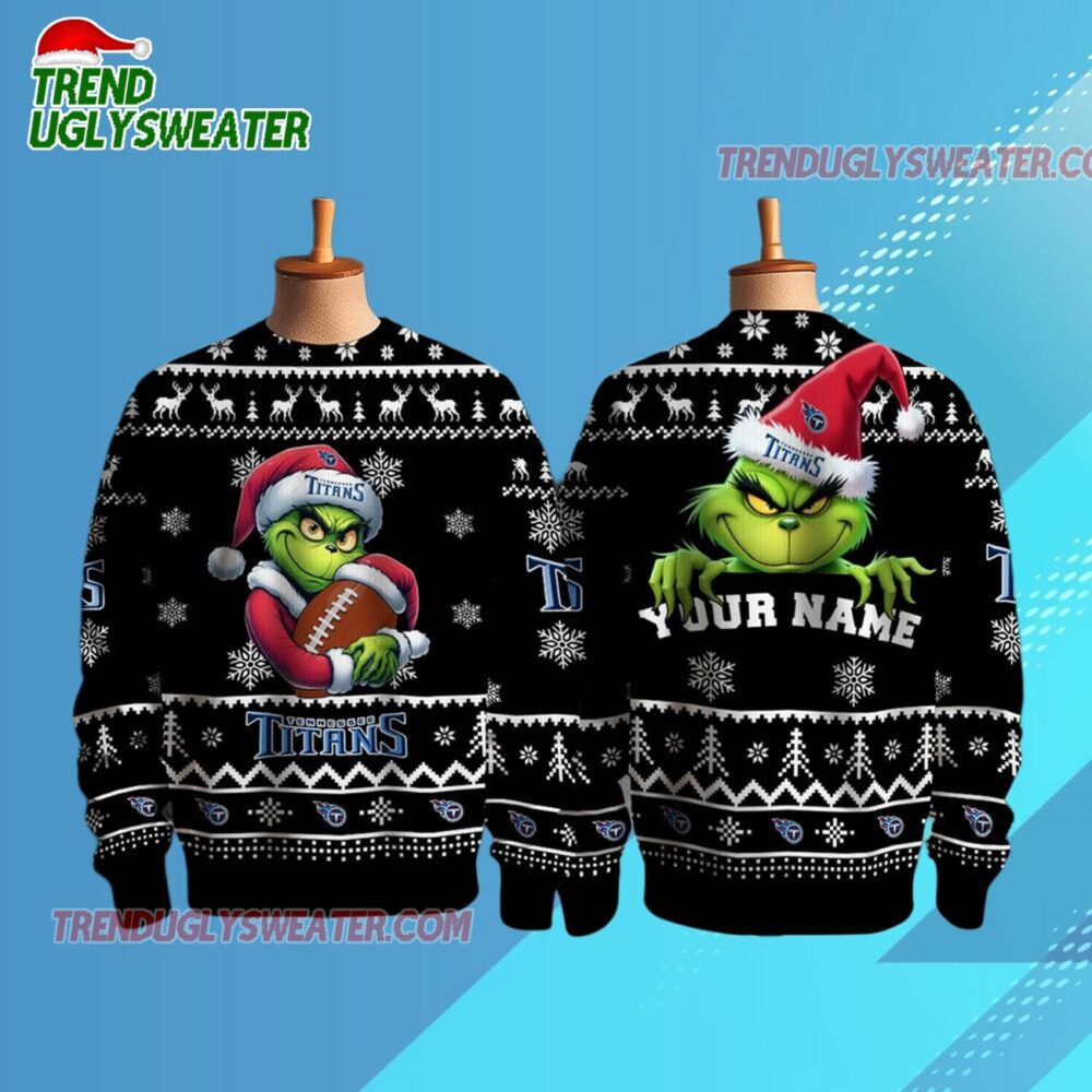 Tennessee Titans 2025 Nfl Grinch Football Personalized Ugly Christmas Sweater