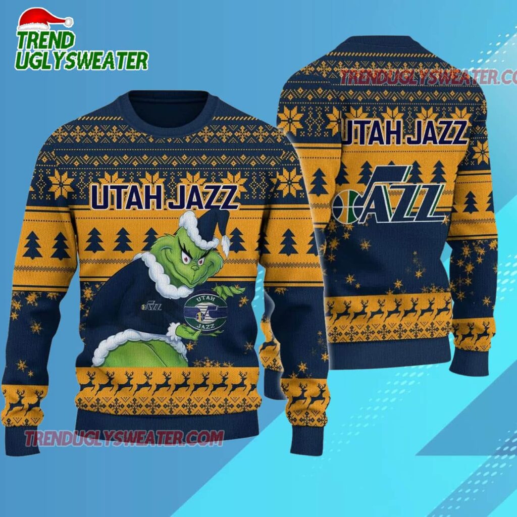 Utah Jazz Grinch Stolen Ugly Christmas Sweater 1